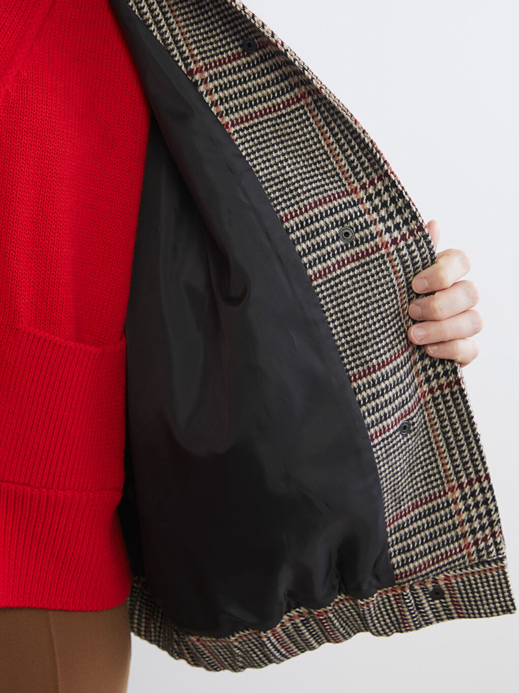 Collared Neck Herringbone Patterned Women's Cachet Jacket-6