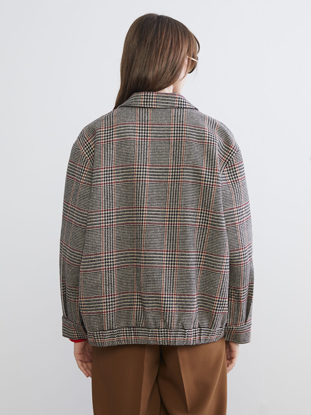 Collared Neck Herringbone Patterned Women's Cachet Jacket-8