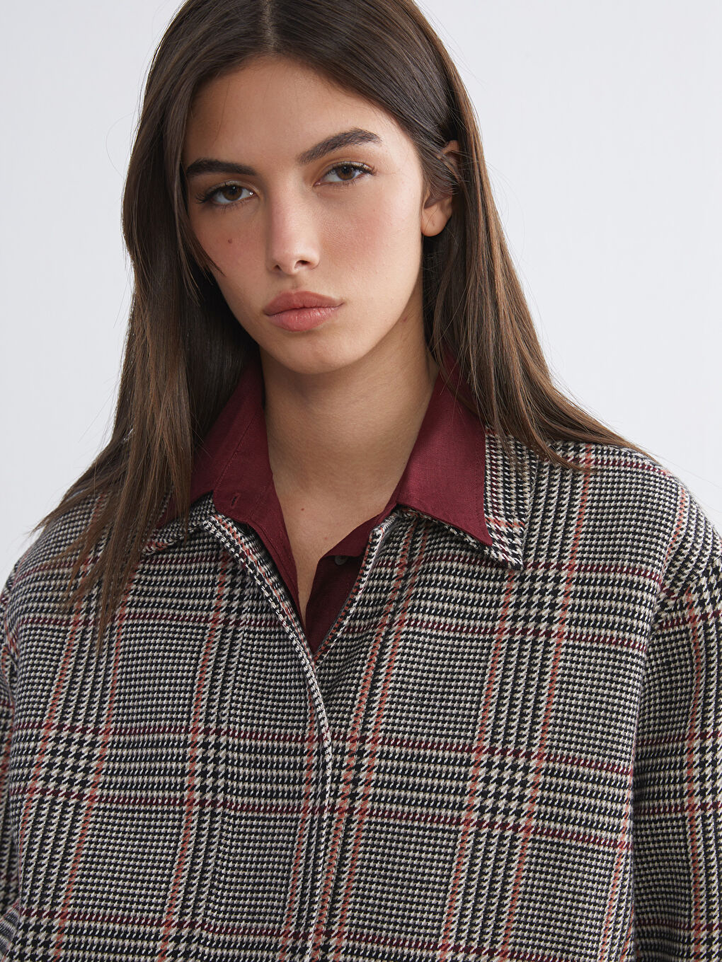 Collared Neck Herringbone Patterned Women's Cachet Jacket-5