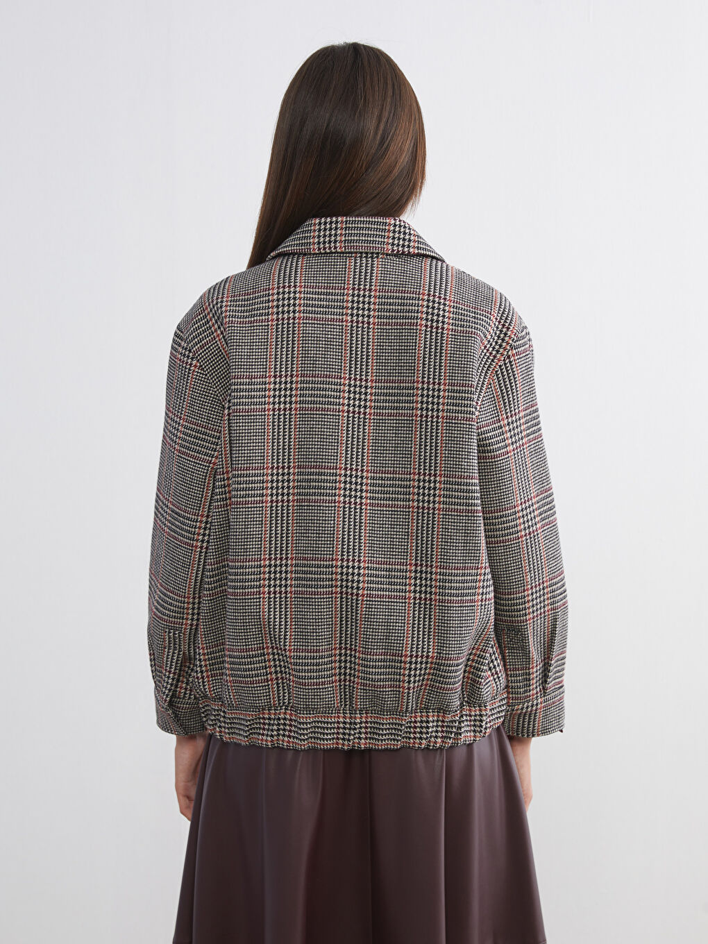 Collared Neck Herringbone Patterned Women's Cachet Jacket-9