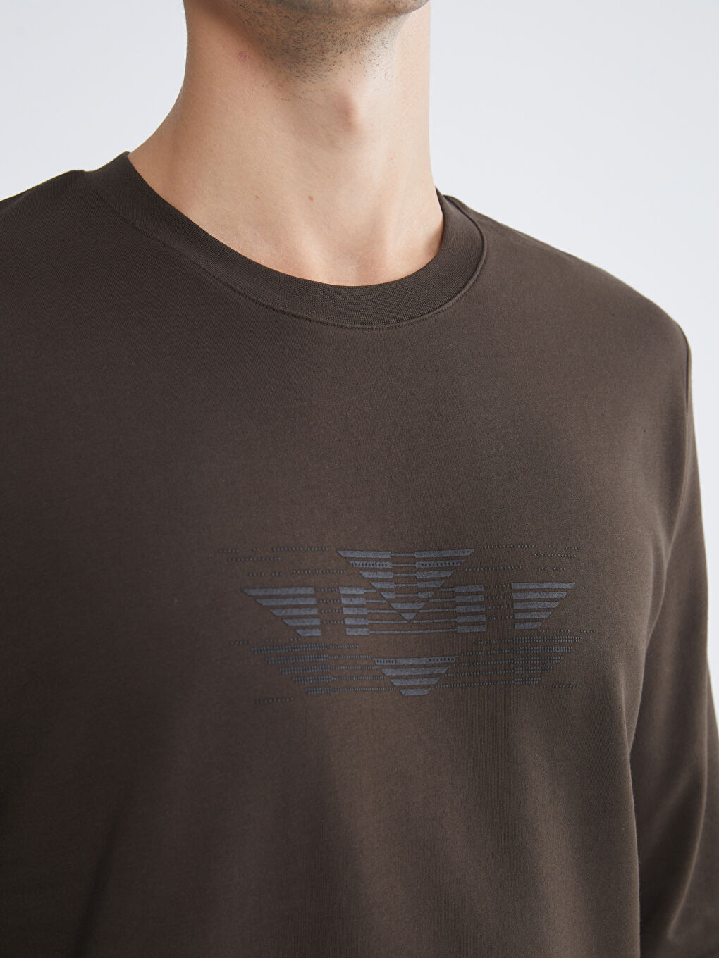 Kahverengi Bisiklet Yaka Baskılı Erkek Sweatshirt-2