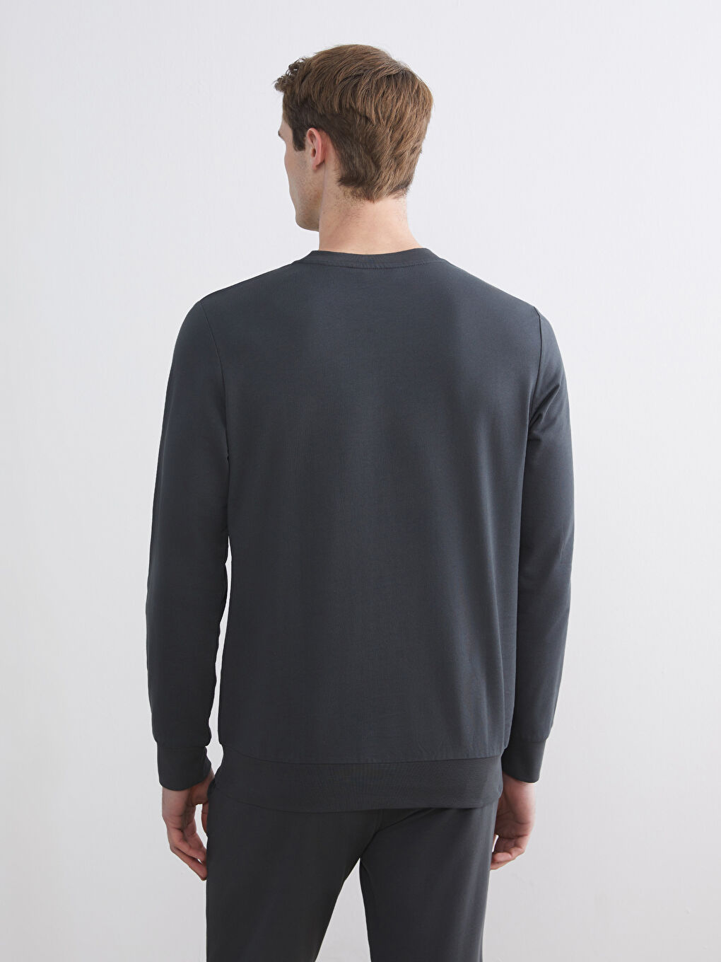 Antrasit Bisiklet Yaka Baskılı Erkek Sweatshirt-3