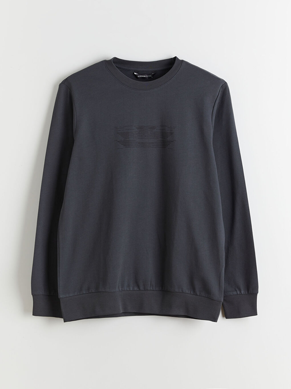 Antrasit Bisiklet Yaka Baskılı Erkek Sweatshirt-4