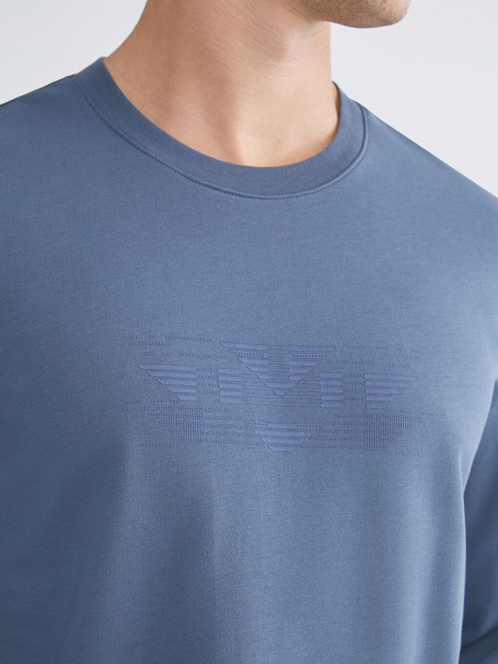 İndigo Bisiklet Yaka Baskılı Erkek Sweatshirt-2