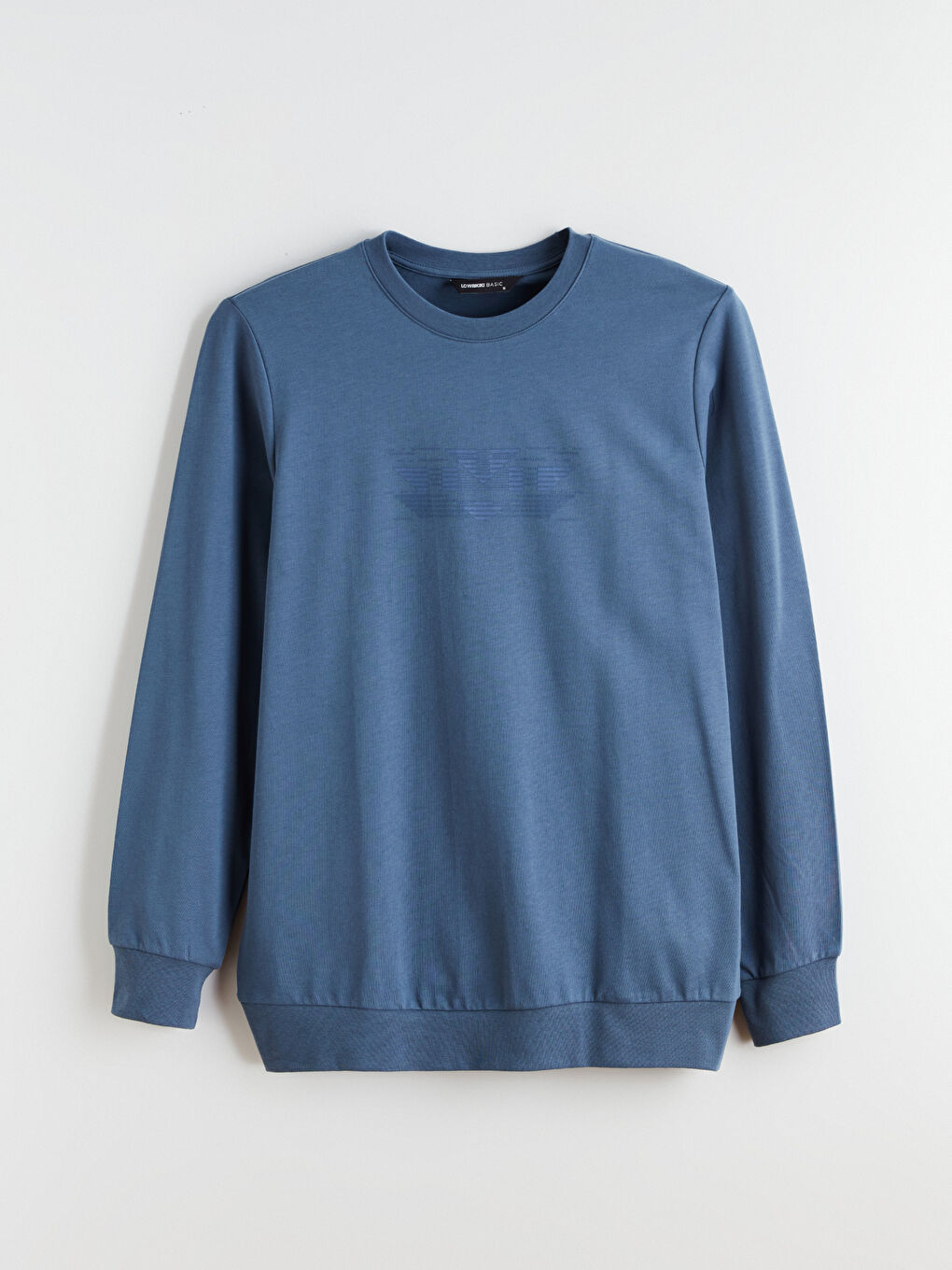 İndigo Bisiklet Yaka Baskılı Erkek Sweatshirt-4