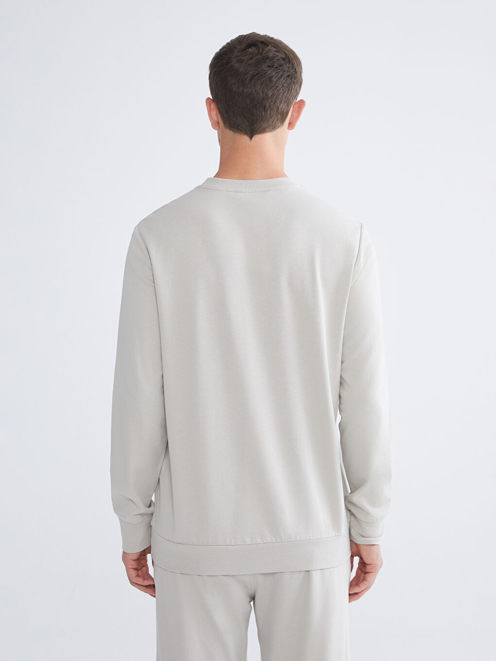 Bej Bisiklet Yaka Baskılı Erkek Sweatshirt-3