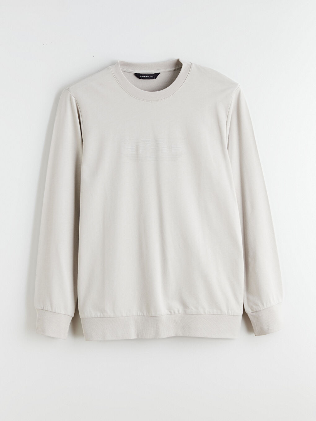 Bej Bisiklet Yaka Baskılı Erkek Sweatshirt-4