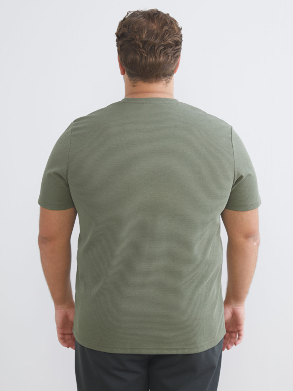 Haki Büyük Beden Bisiklet Yaka Penye Erkek Tişört-3