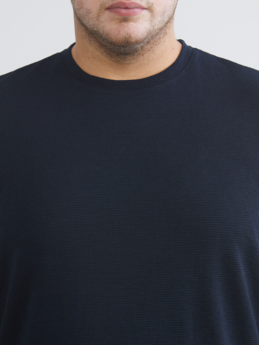 Lacivert Büyük Beden Bisiklet Yaka Penye Erkek Tişört-2