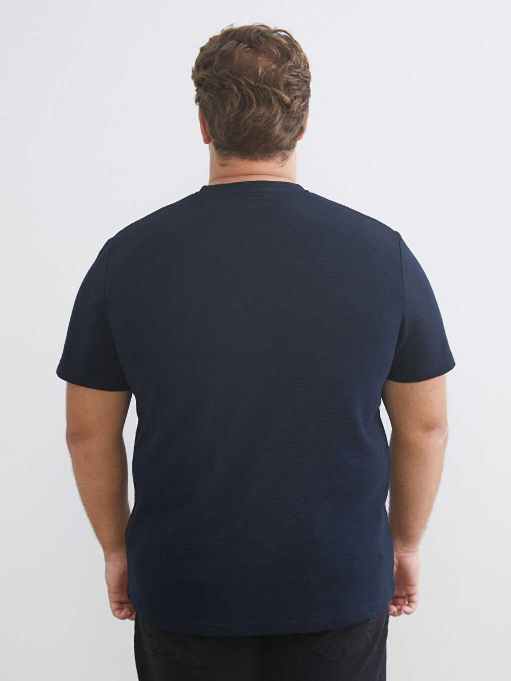 Lacivert Büyük Beden Bisiklet Yaka Penye Erkek Tişört-3