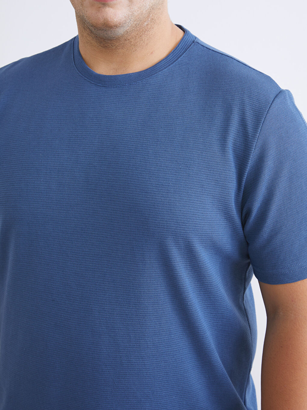 İndigo Büyük Beden Bisiklet Yaka Penye Erkek Tişört-2