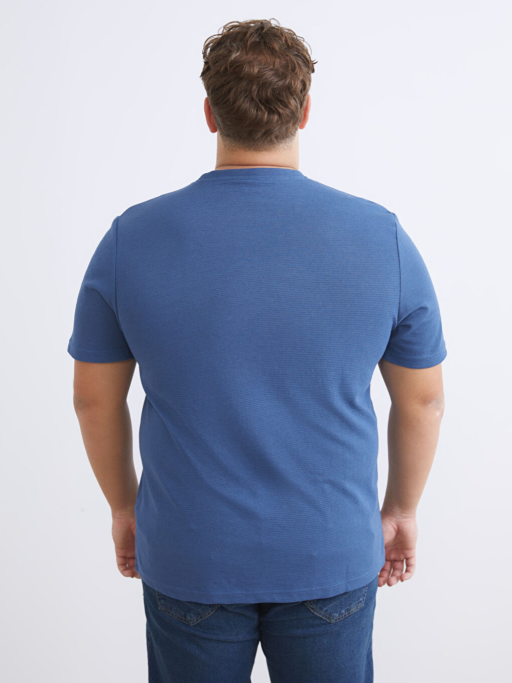 İndigo Büyük Beden Bisiklet Yaka Penye Erkek Tişört-3