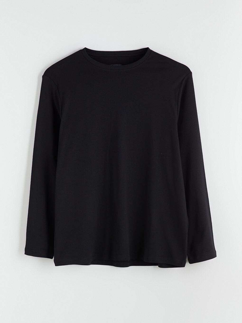 Siyah Büyük Beden Bisiklet Yaka Uzun Kollu Erkek Tişört-4