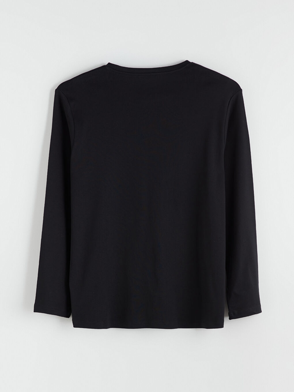 Siyah Büyük Beden Bisiklet Yaka Uzun Kollu Erkek Tişört-5