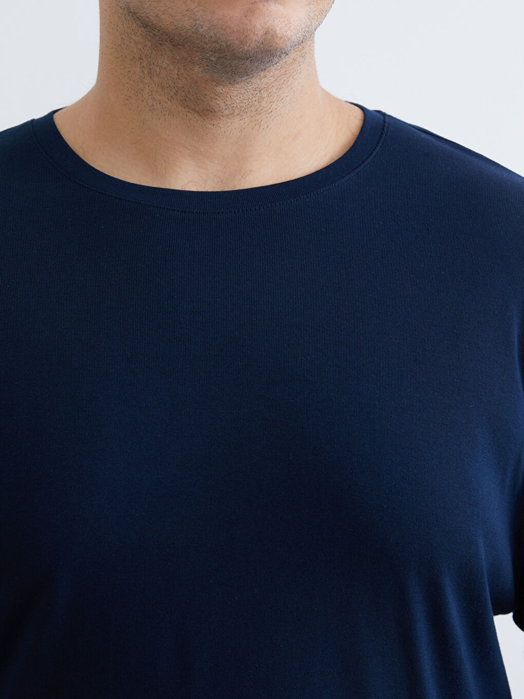 Lacivert Büyük Beden Bisiklet Yaka Uzun Kollu Erkek Tişört-2