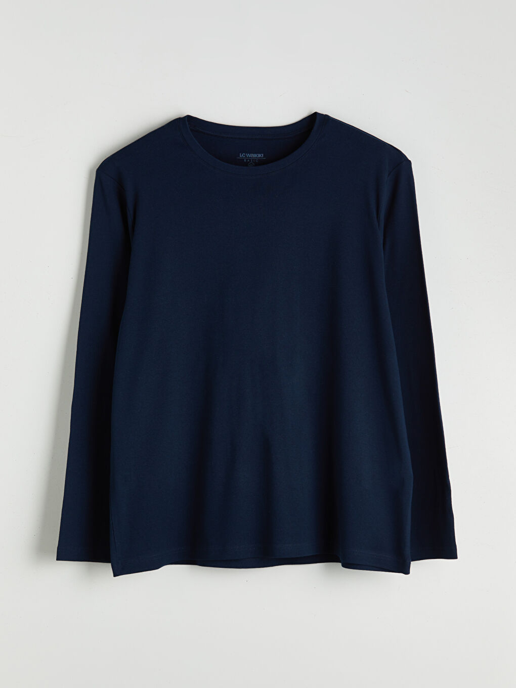 Lacivert Büyük Beden Bisiklet Yaka Uzun Kollu Erkek Tişört-4