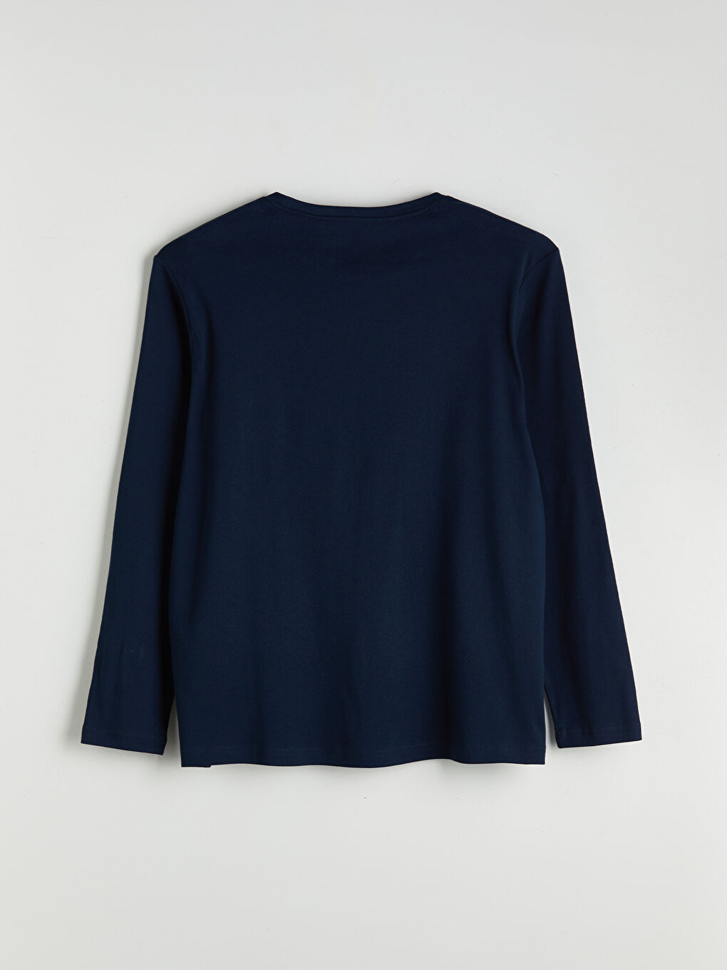 Lacivert Büyük Beden Bisiklet Yaka Uzun Kollu Erkek Tişört-5