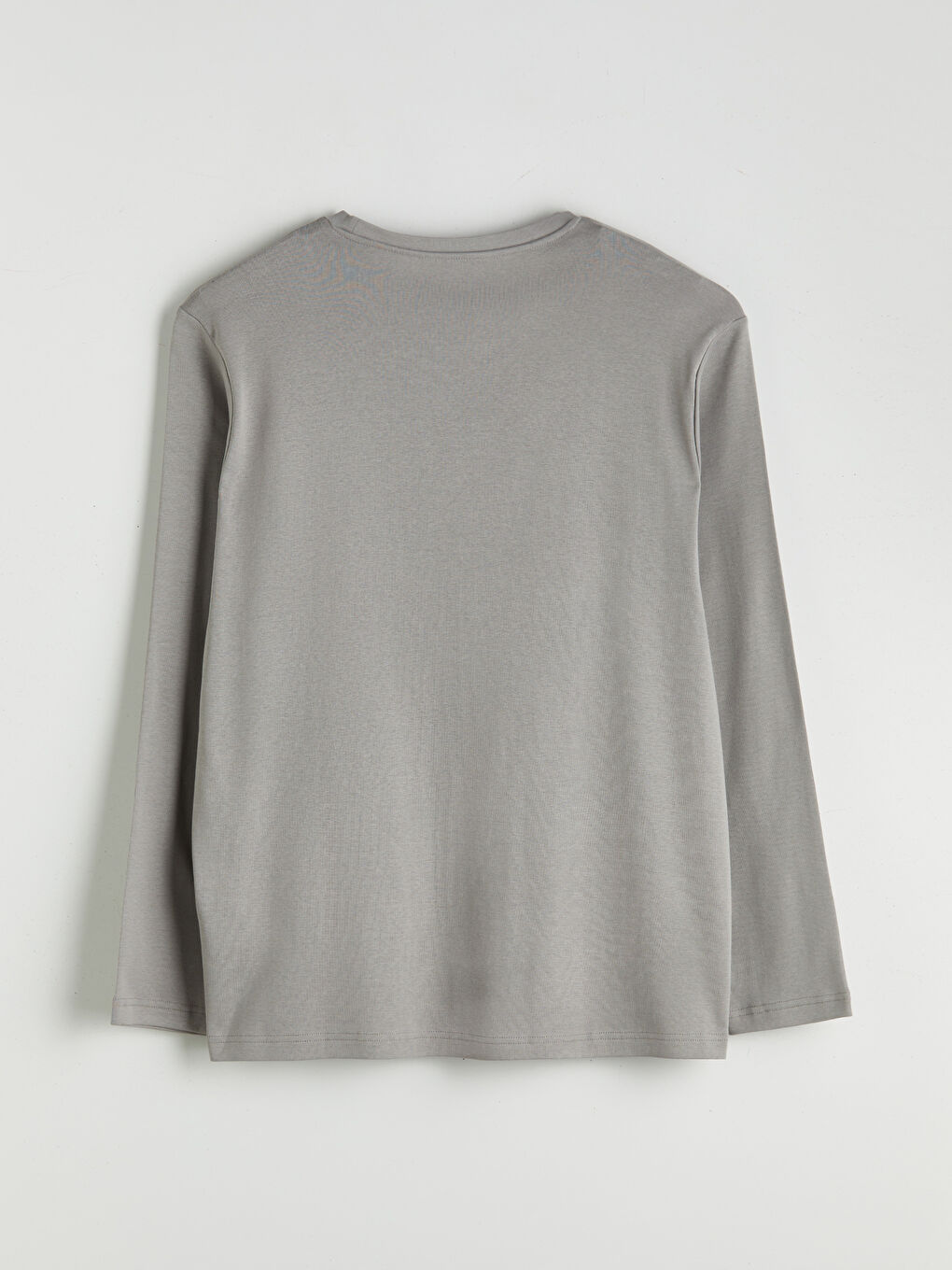 Gri Büyük Beden Bisiklet Yaka Uzun Kollu Erkek Tişört-5