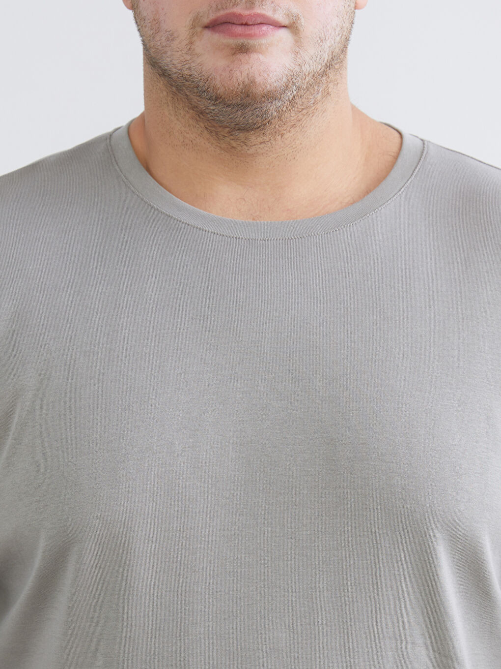 Gri Büyük Beden Bisiklet Yaka Uzun Kollu Erkek Tişört-2