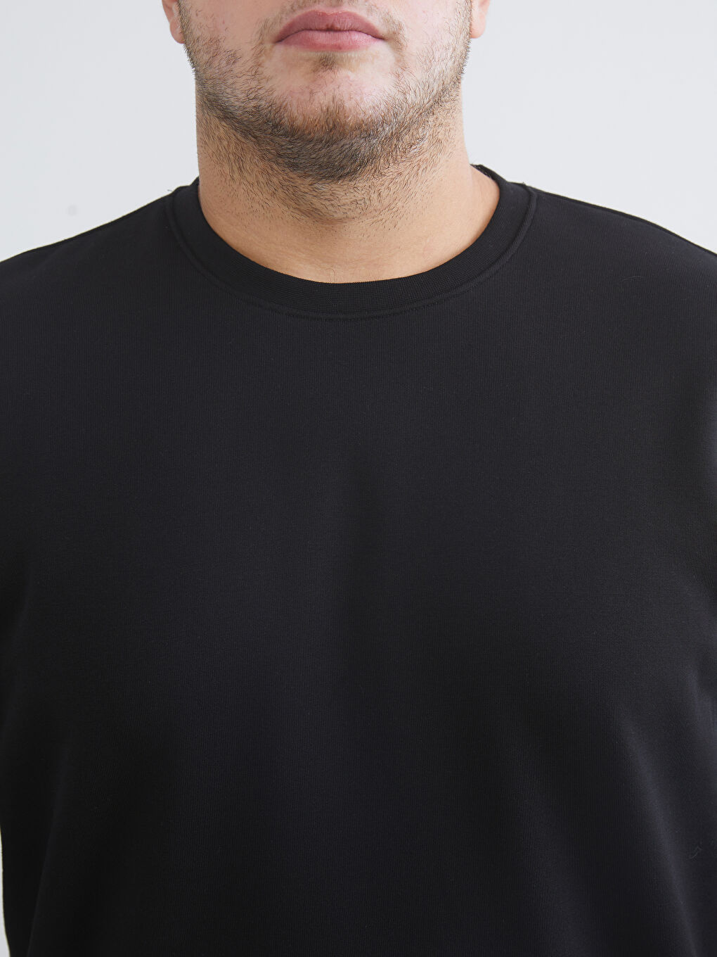 Siyah Büyük Beden Bisiklet Yaka Erkek Sweatshirt-2