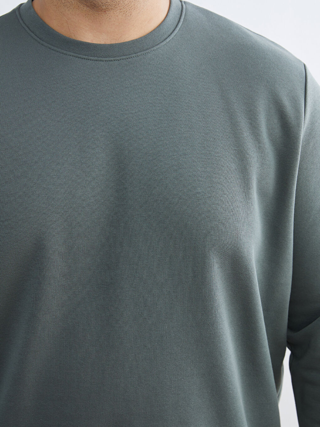 Yeşil Büyük Beden Bisiklet Yaka Erkek Sweatshirt-2