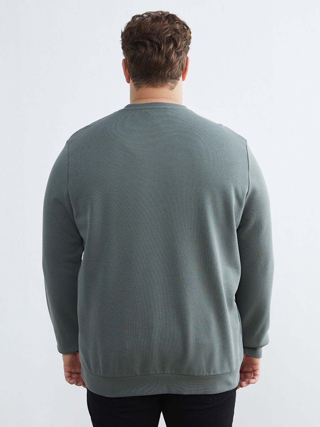 Yeşil Büyük Beden Bisiklet Yaka Erkek Sweatshirt-3