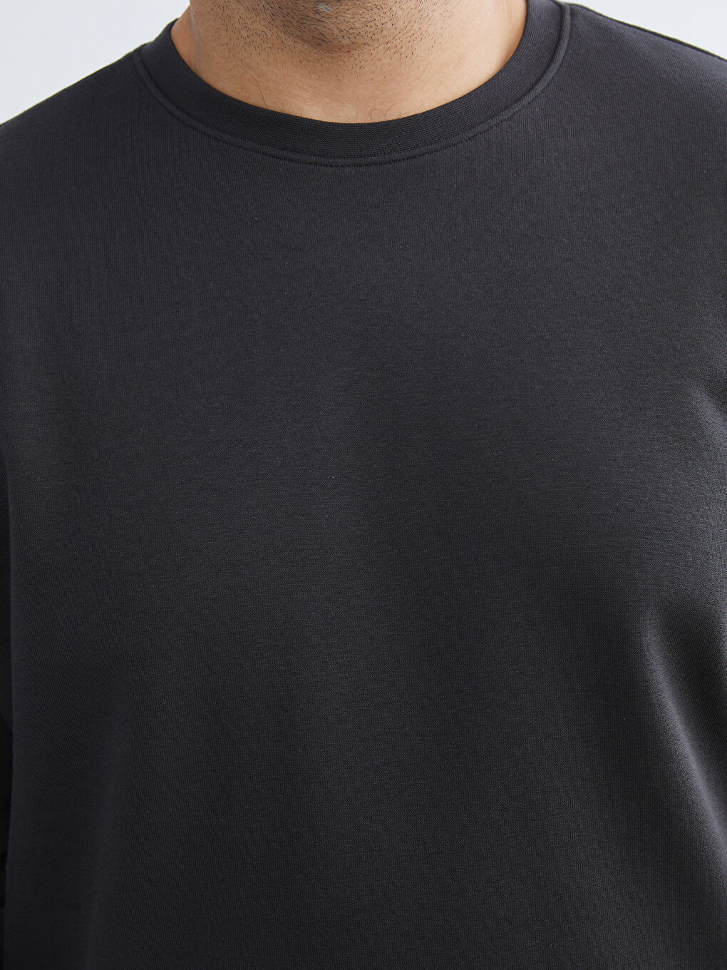 Antrasit Büyük Beden Bisiklet Yaka Erkek Sweatshirt-2