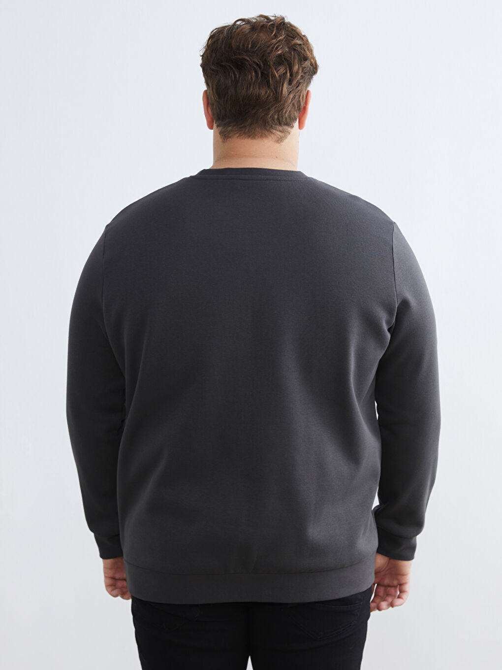 Antrasit Büyük Beden Bisiklet Yaka Erkek Sweatshirt-3