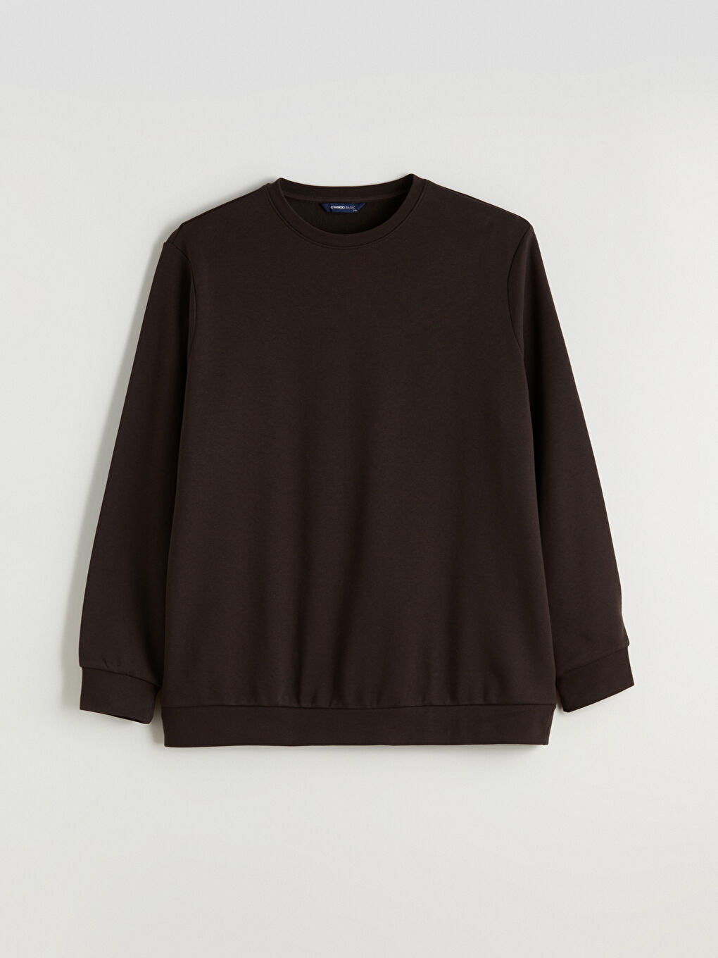 Kahverengi Büyük Beden Bisiklet Yaka Erkek Sweatshirt-4