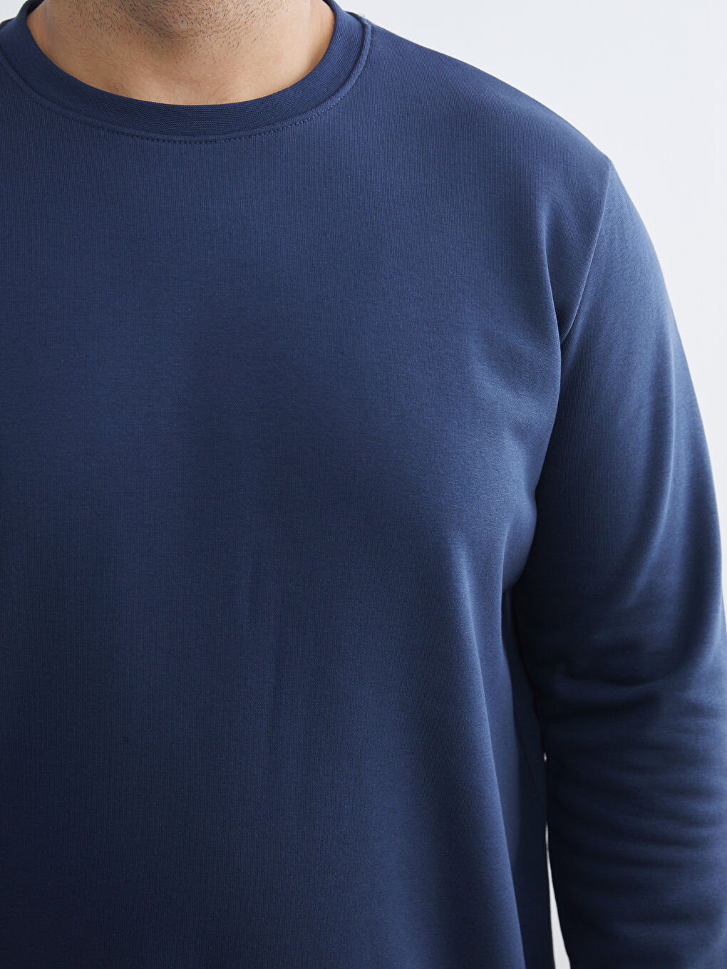 İndigo Büyük Beden Bisiklet Yaka Erkek Sweatshirt-2