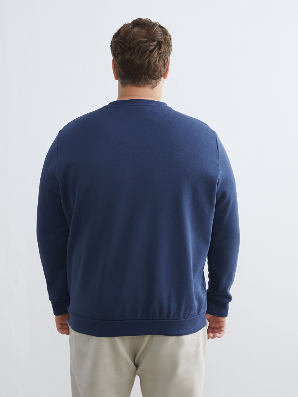 İndigo Büyük Beden Bisiklet Yaka Erkek Sweatshirt-3