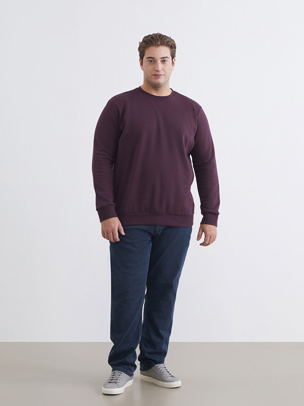 Mürdüm Büyük Beden Bisiklet Yaka Erkek Sweatshirt-1