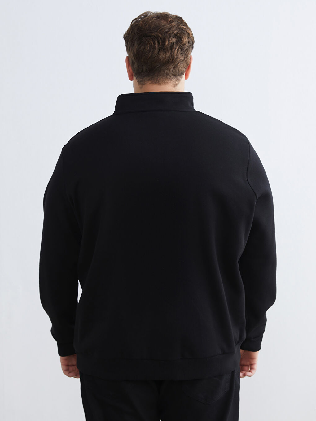 Siyah Büyük Beden Dik Yaka Erkek Sweatshirt-3