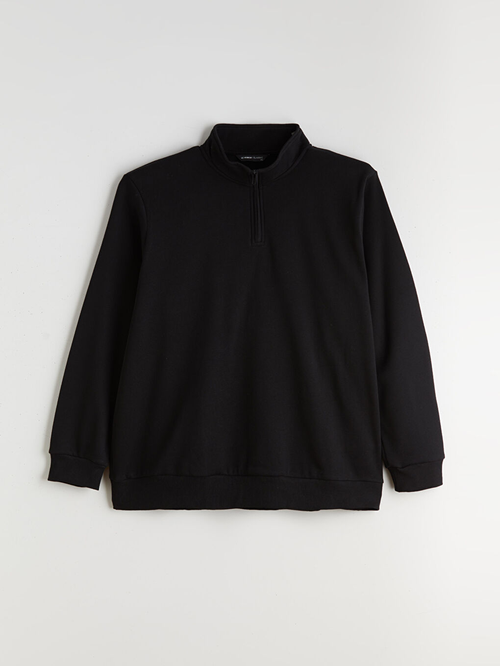 Siyah Büyük Beden Dik Yaka Erkek Sweatshirt-4