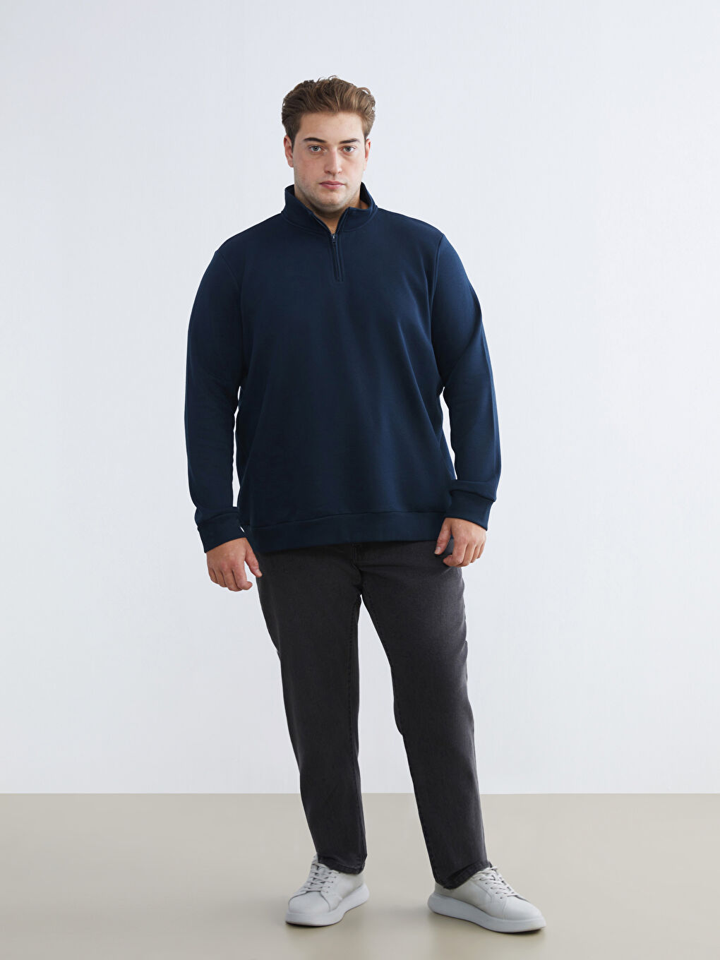 Lacivert Büyük Beden Dik Yaka Erkek Sweatshirt-3