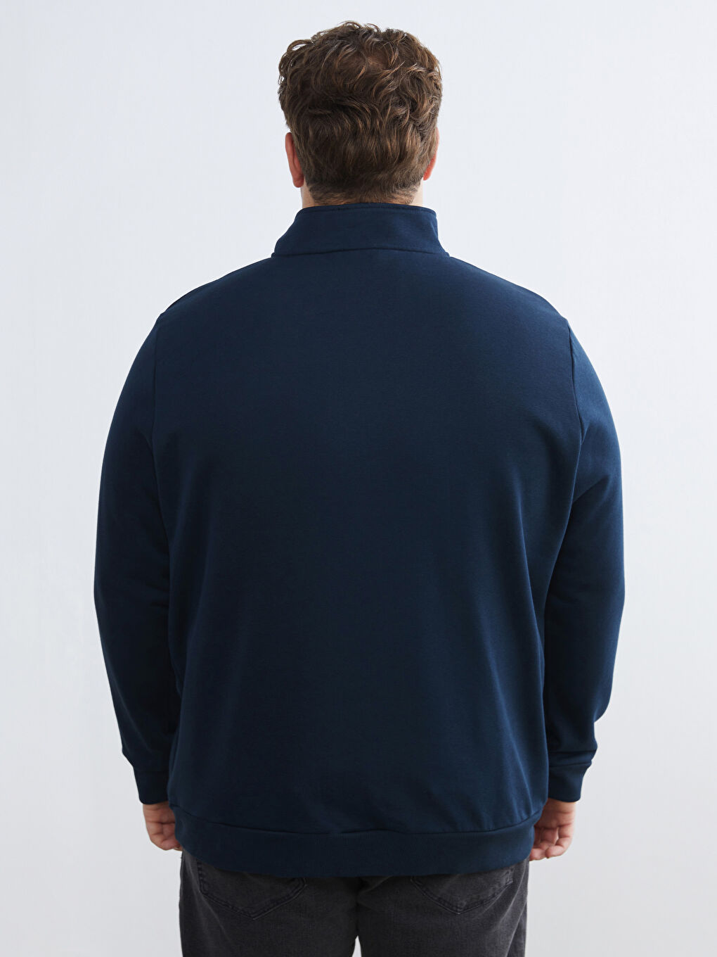 Lacivert Büyük Beden Dik Yaka Erkek Sweatshirt-7