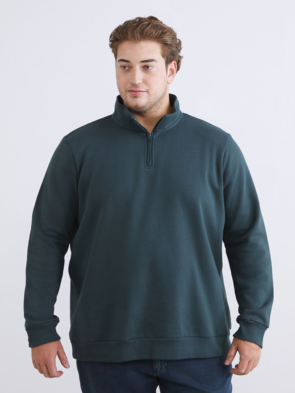 سويشرت مردانه يقه ايستاده سايز بزرگ سبز LCWAIKIKI 