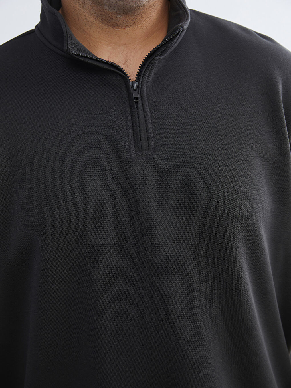 Antrasit Büyük Beden Dik Yaka Erkek Sweatshirt-2