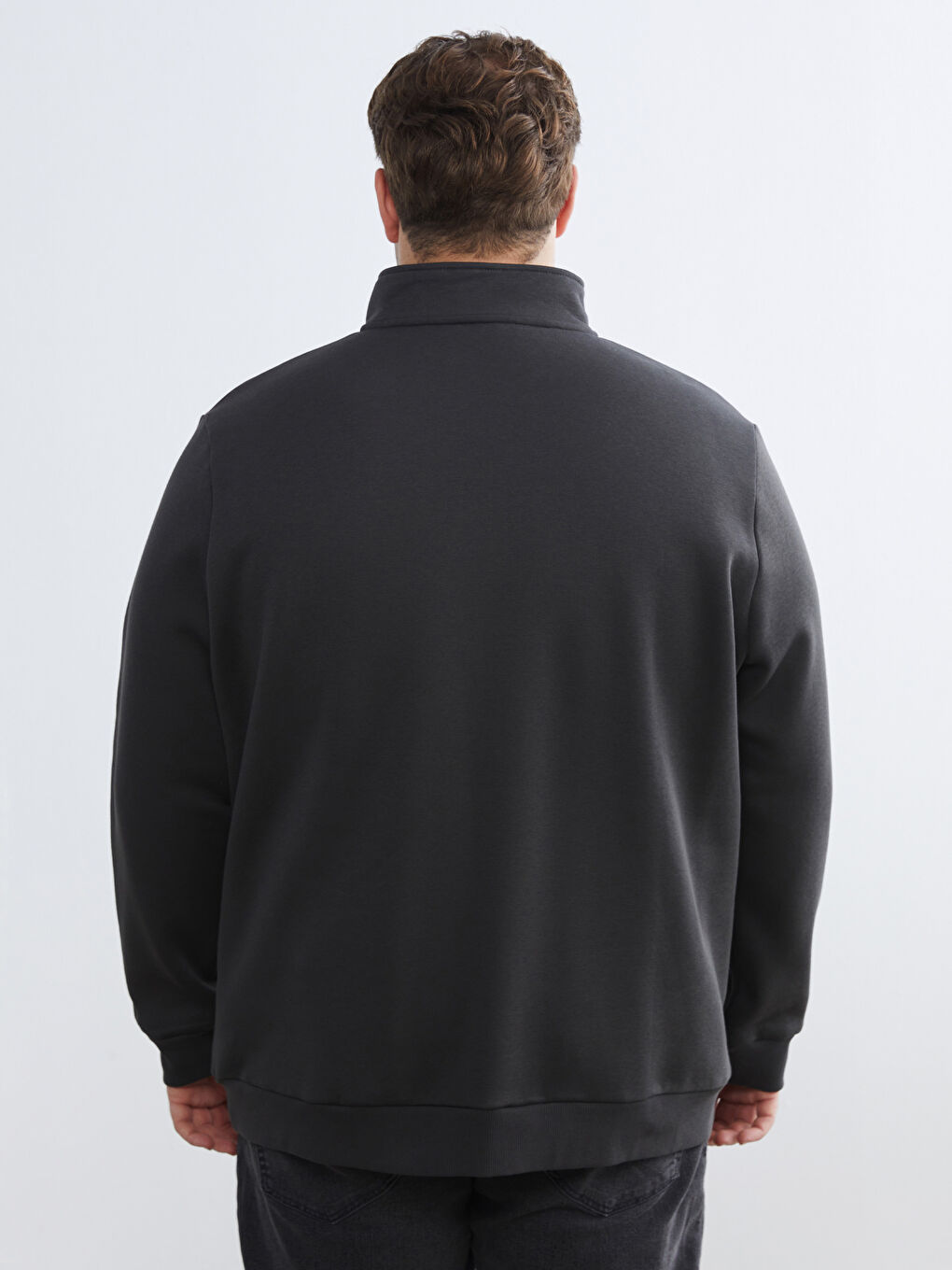 Antrasit Büyük Beden Dik Yaka Erkek Sweatshirt-3