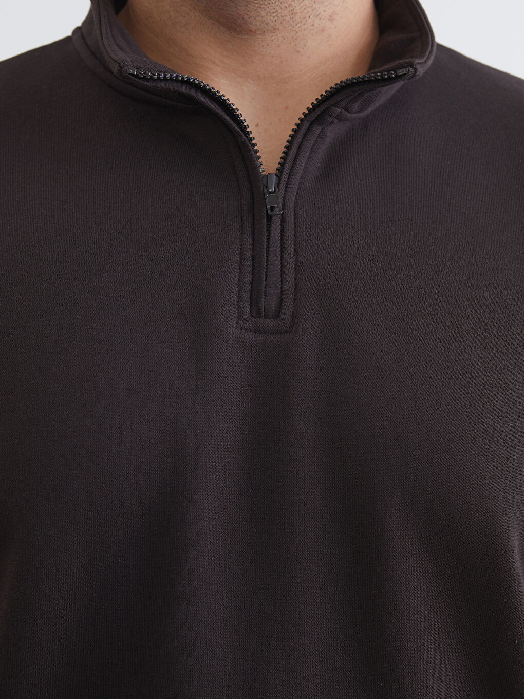 Kahverengi Büyük Beden Dik Yaka Erkek Sweatshirt-2