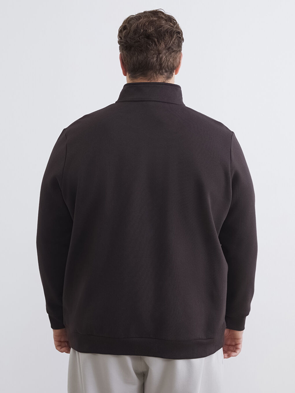 Kahverengi Büyük Beden Dik Yaka Erkek Sweatshirt-3