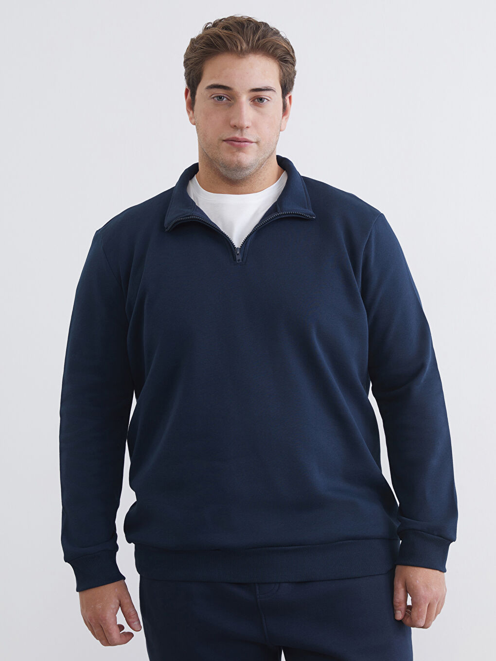 Lacivert Büyük Beden Dik Yaka Erkek Sweatshirt-1