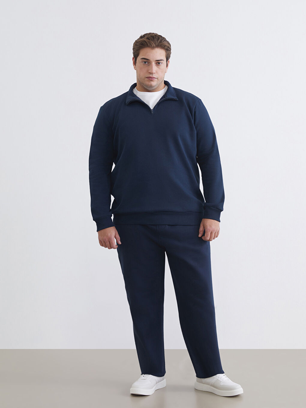 Lacivert Büyük Beden Dik Yaka Erkek Sweatshirt-2