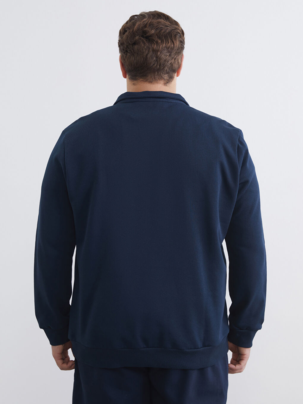 Lacivert Büyük Beden Dik Yaka Erkek Sweatshirt-6