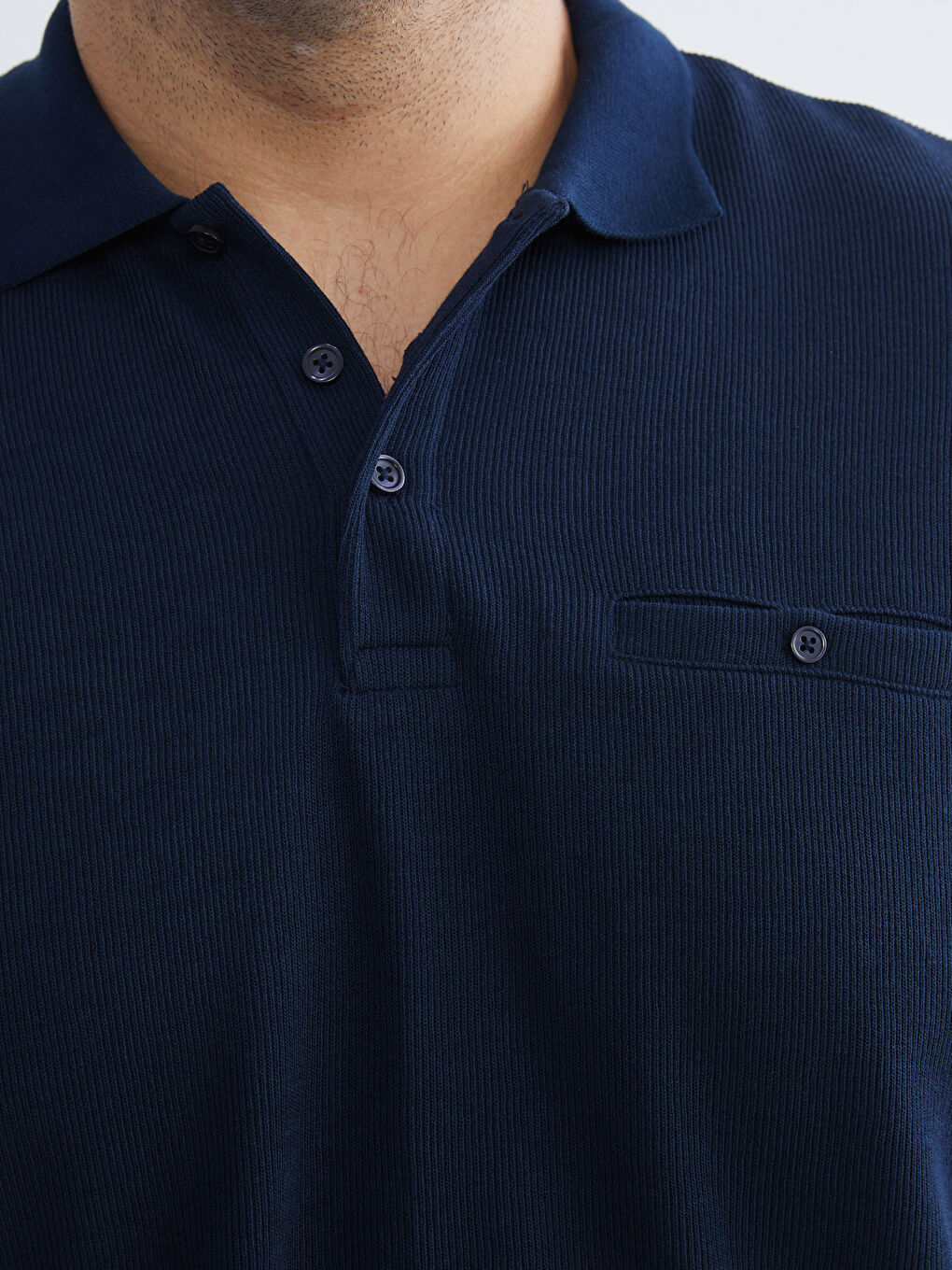 Lacivert Büyük Beden Polo Yaka Erkek Sweatshirt-2