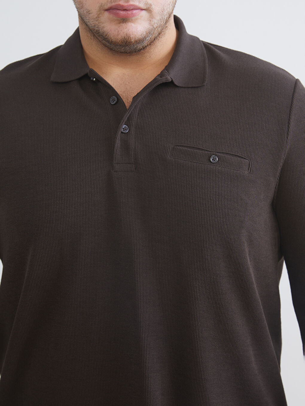 Kahverengi Büyük Beden Polo Yaka Erkek Sweatshirt-2