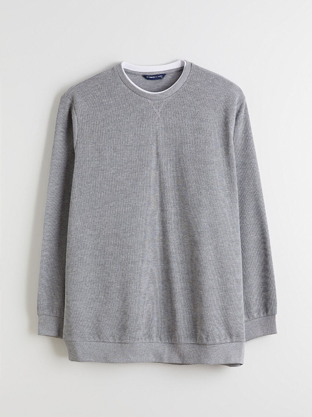 Gri Büyük Beden Bisiklet Yaka Erkek Sweatshirt-4