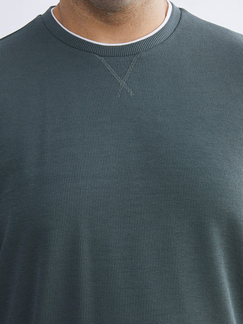 Yeşil Büyük Beden Bisiklet Yaka Erkek Sweatshirt-2