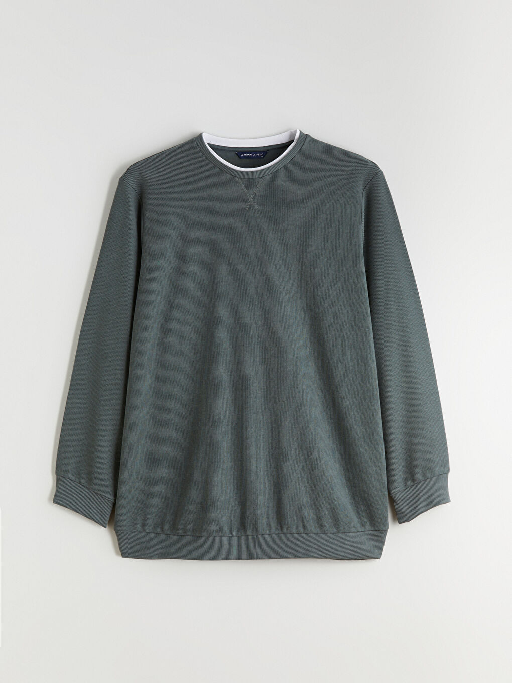 Yeşil Büyük Beden Bisiklet Yaka Erkek Sweatshirt-4