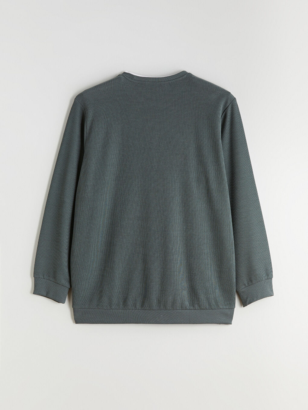 Yeşil Büyük Beden Bisiklet Yaka Erkek Sweatshirt-5